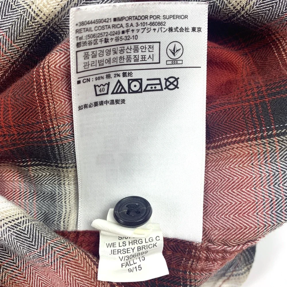 Banana Republic Tailoered Slim Fit Pearl Snap LS Sz L Red‎ Black Plaid Western